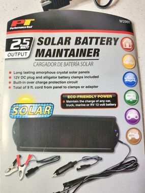 Performance Tool 2.5W Solar Battery Maintainer - Black New In Box